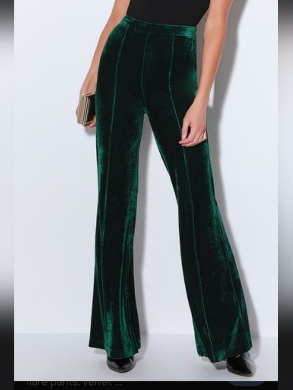 A Calen By Flying Tomato Velvet Flare Leg High Waist Pants Green Boho Holiday L